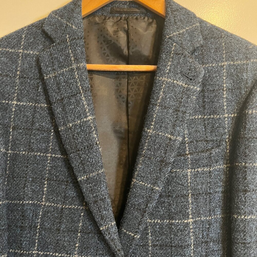 ASOS Wool Harris Tweed Navy Plaid Suit, Men's 40R